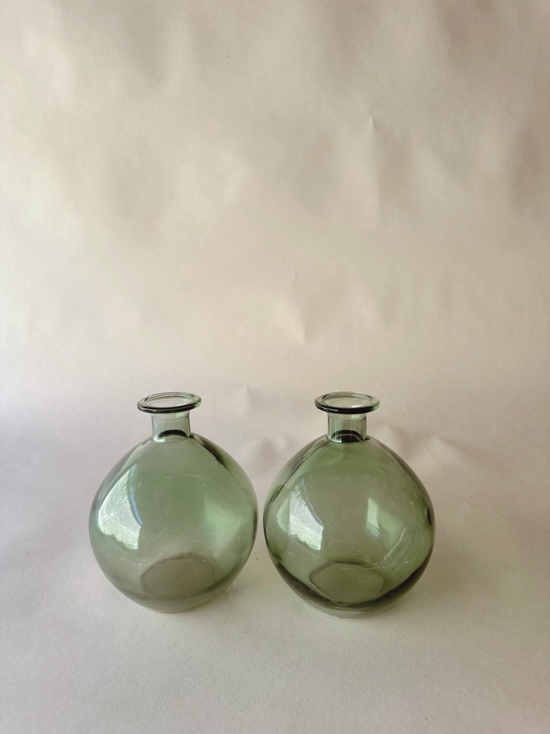 Green glass globe bud vases ~ large
