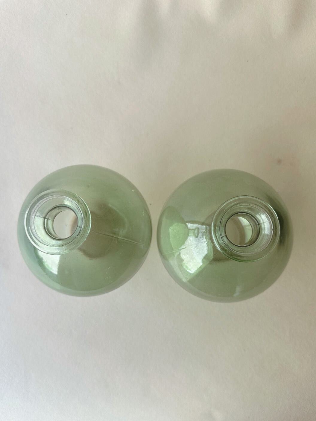 Green glass globe bud vases ~ large