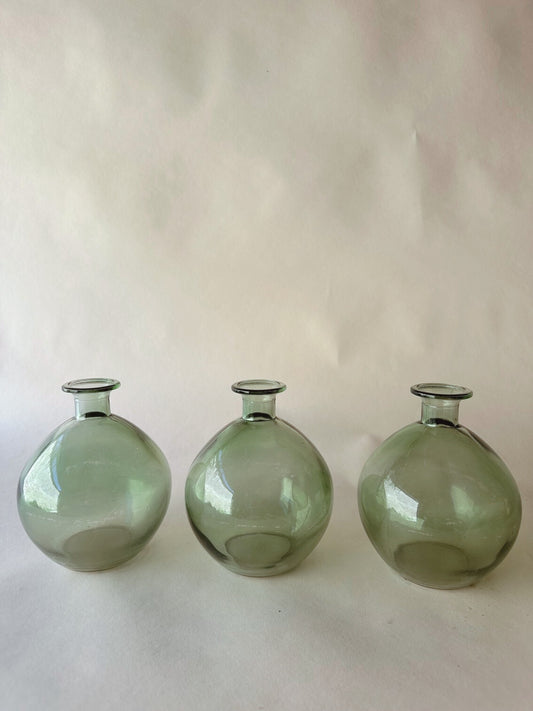 Green glass globe bud vases ~ large