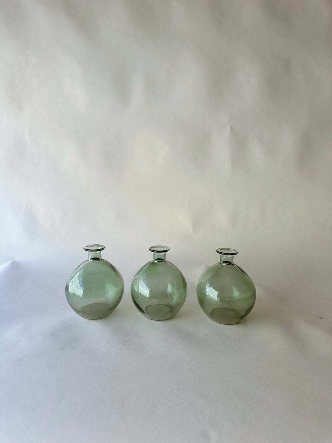 Green glass globe bud vases ~ large