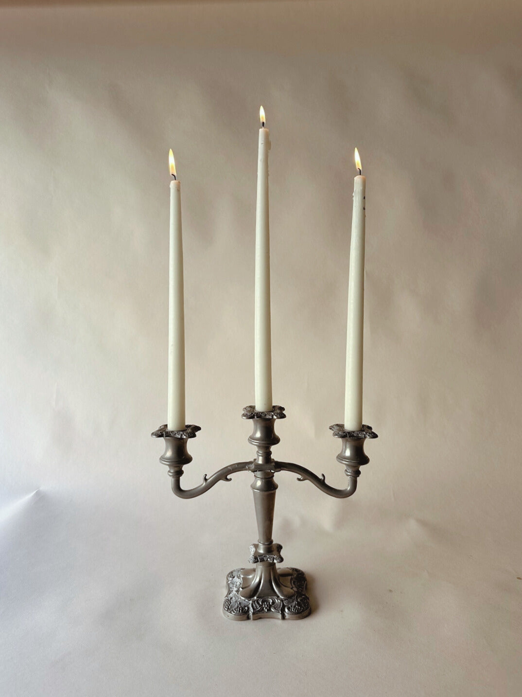 Grapevine Triple silver plated candlestick ~ medium