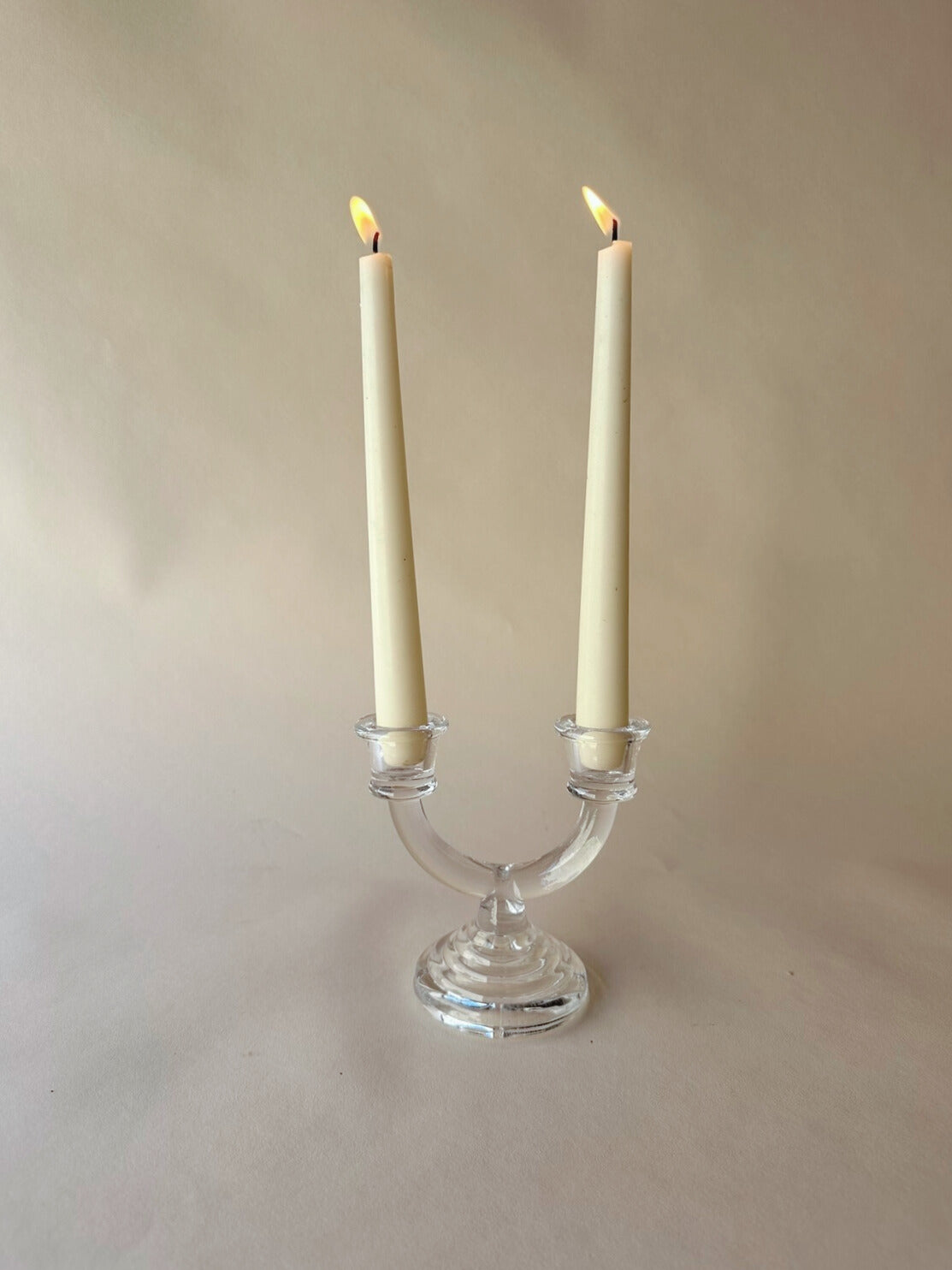 Glass double candlestick