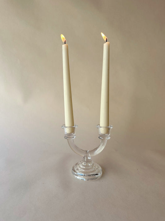 Glass double candlestick