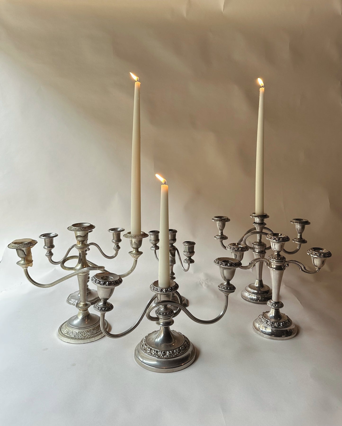 Silver plated triple candlesticks